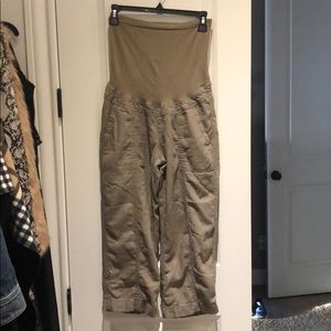 Maternity khaki linen crops